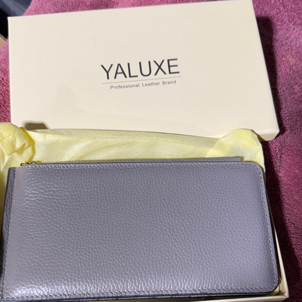 Yaluxe RFID Large Grey Leather Wallet NEW